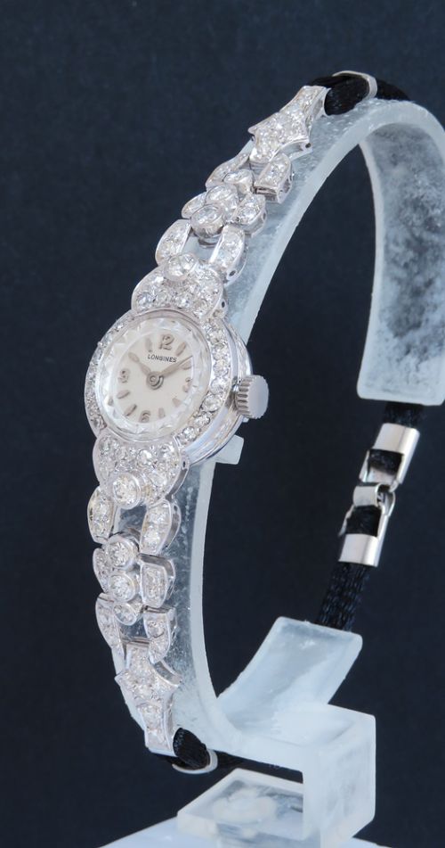 fig 1. Beautiful Longines Platinum and Diamond Ladies Art Deco Cocktail Watch c1930