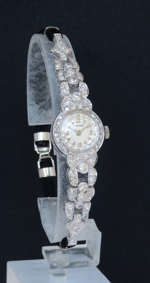 fig 2. Beautiful Longines Platinum and Diamond Ladies Art Deco Cocktail Watch c1930