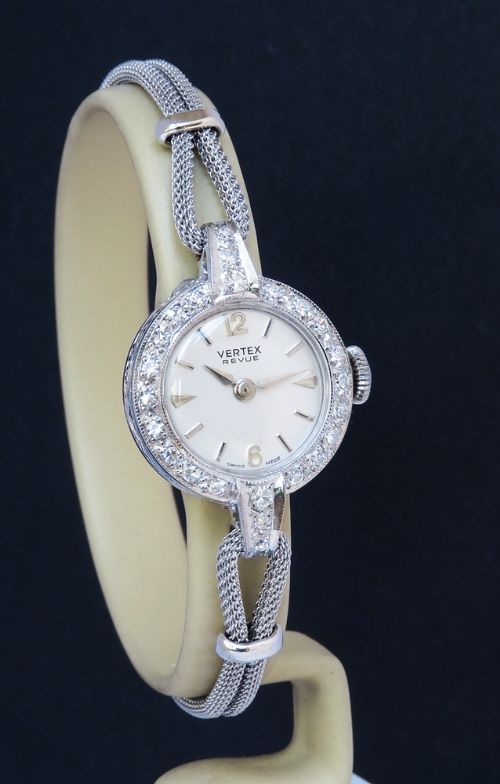 fig 2. Beautiful Solid 18ct White Gold and Diamonds Ladies Cocktail Watch by Vertex c1961-62