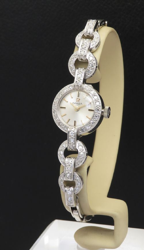 Omega Platinum and Diamond Ladies Cocktail Watch C1950