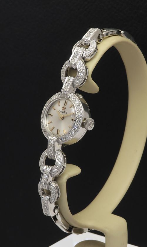 fig 1. Omega Platinum and Diamond Ladies Cocktail Watch c1950