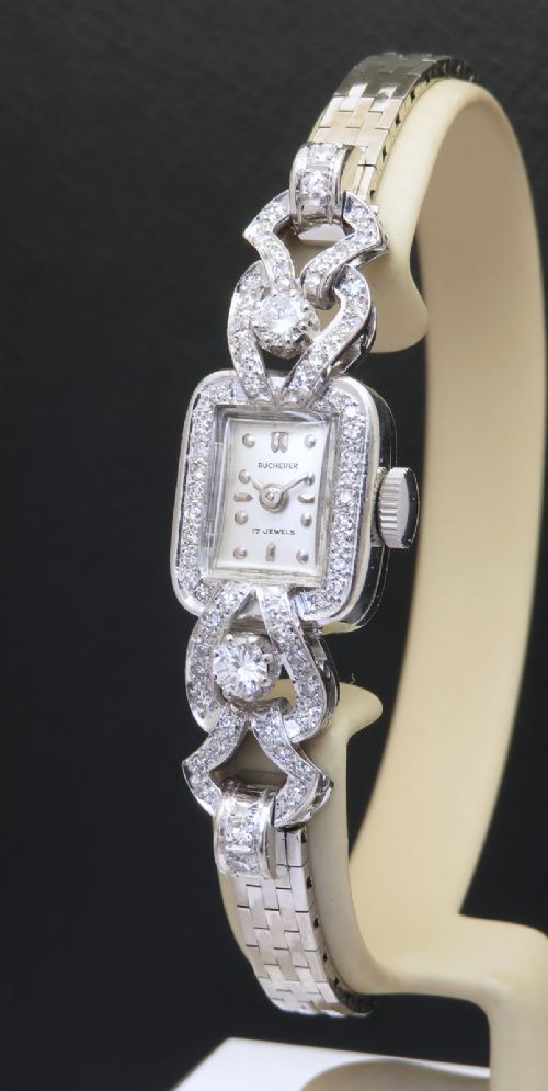 Heavenly Solid 18ct White Gold and Diamond Cocktail Watch by Bucherer C1950
