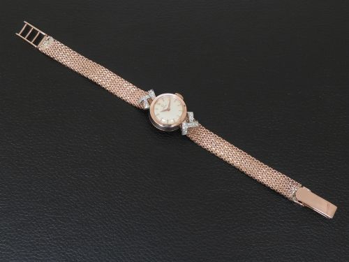 fig 3. Rare Solid 18ct Rose Gold and Diamond Omega Ladies Watch c1958