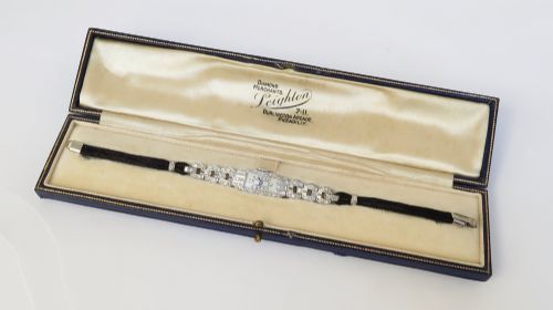 fig 1. Beautiful Longines Platinum and Diamond Longines Art Deco Cocktail Watch c1930