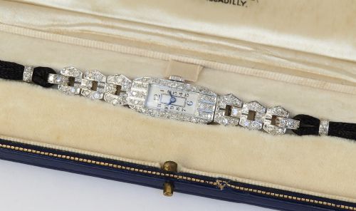 fig 2. Beautiful Longines Platinum and Diamond Longines Art Deco Cocktail Watch c1930