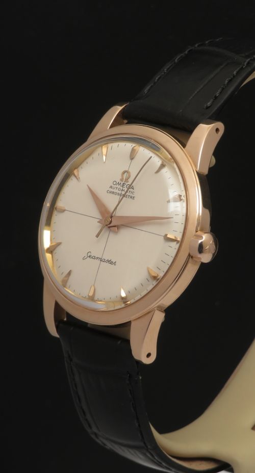fig 1. Very Rare Solid 18ct Rose Gold Omega Seamaster Chronometre Mens Watch c1953