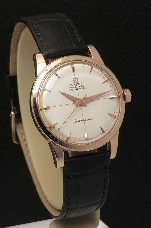 fig 2. Very Rare Solid 18ct Rose Gold Omega Seamaster Chronometre Mens Watch c1953