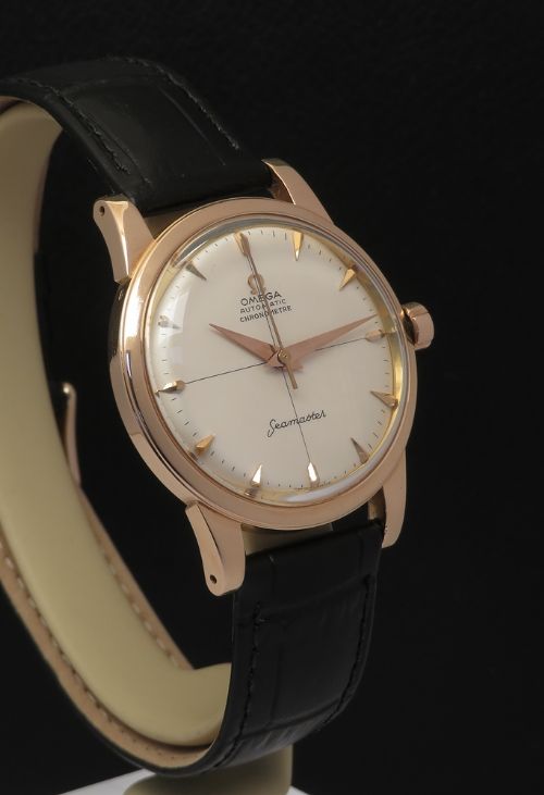 fig 3. Very Rare Solid 18ct Rose Gold Omega Seamaster Chronometre Mens Watch c1953