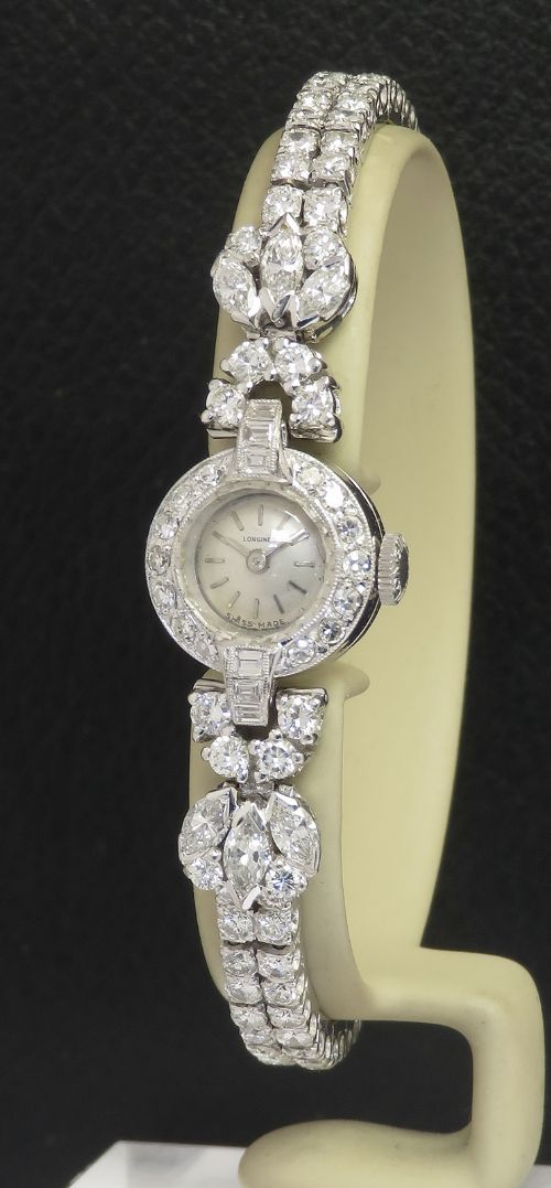 Very Rare Longines 18ct White Gold and Diamond Ladies Cocktail Watch C1953