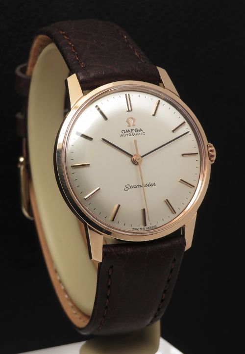 fig 2. Rare Mint Untouched Solid 18ct Rose Gold Omega Seamaster Automatic c1966 With Boxes Mens Watch