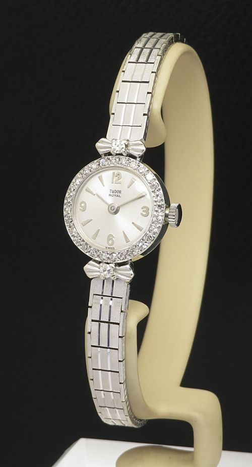 fig 1. Solid 9ct white gold and diamond Rolex Tudor Royal Ladies Cocktail Watch c1966