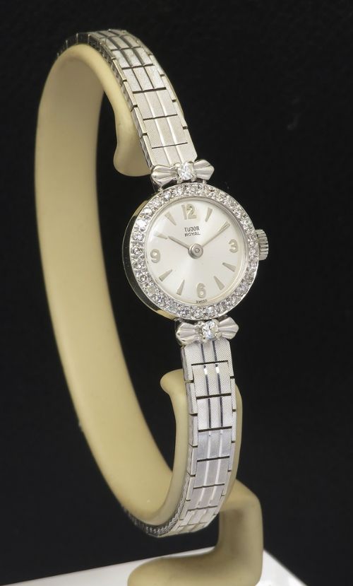 fig 4. Solid 9ct white gold and diamond Rolex Tudor Royal Ladies Cocktail Watch c1966