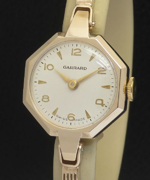 fig 2. Mint solid 9ct gold Art Deco ladies watch by Garrard 'The Crown Jewellers' with box and papers 1961