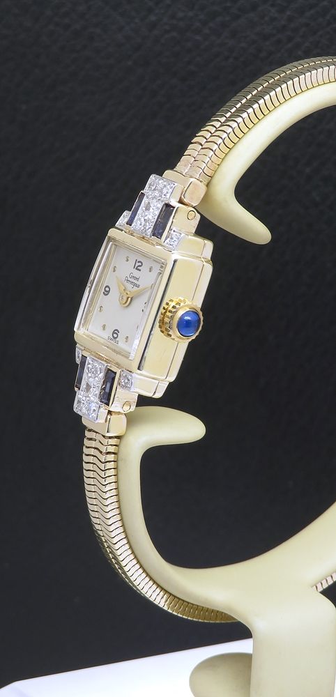 fig 2. Solid 9ct gold Girard Perregaux diamond and sapphire Ladies Cocktail Watch c1951