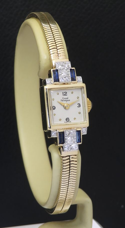 fig 4. Solid 9ct gold Girard Perregaux diamond and sapphire Ladies Cocktail Watch c1951