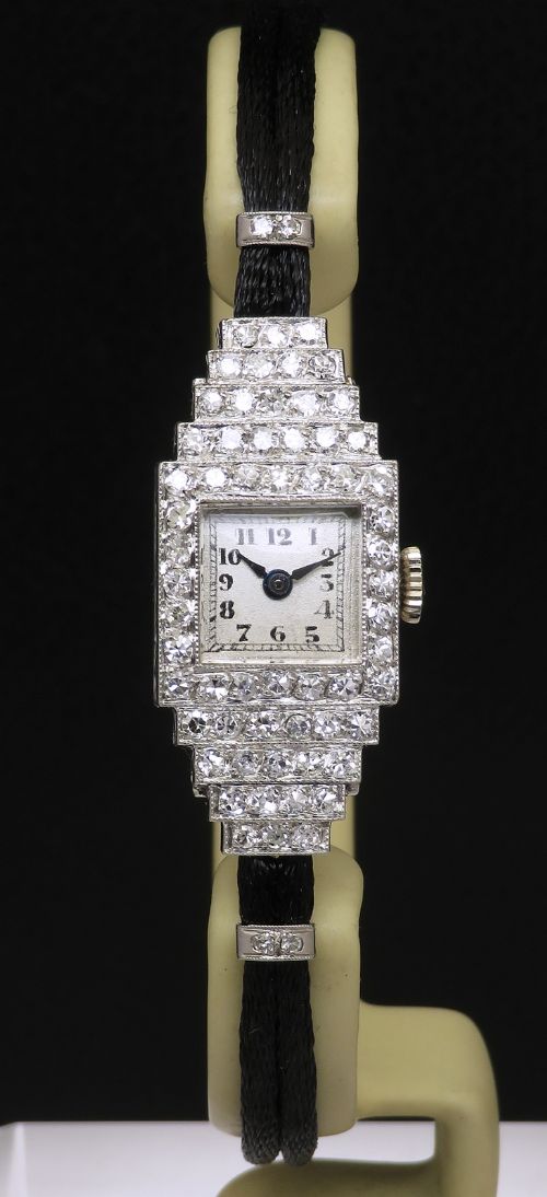 Stunning Platinum and Diamond Ladies Art Deco Cocktail Watch by Vertex C1950