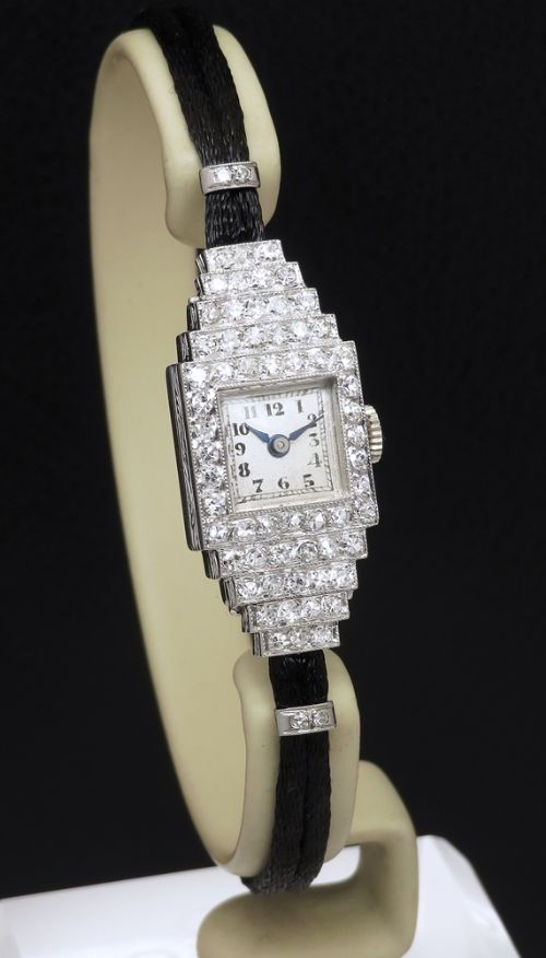 fig 1. Stunning Platinum and Diamond Ladies Art Deco Cocktail Watch by Vertex c1950