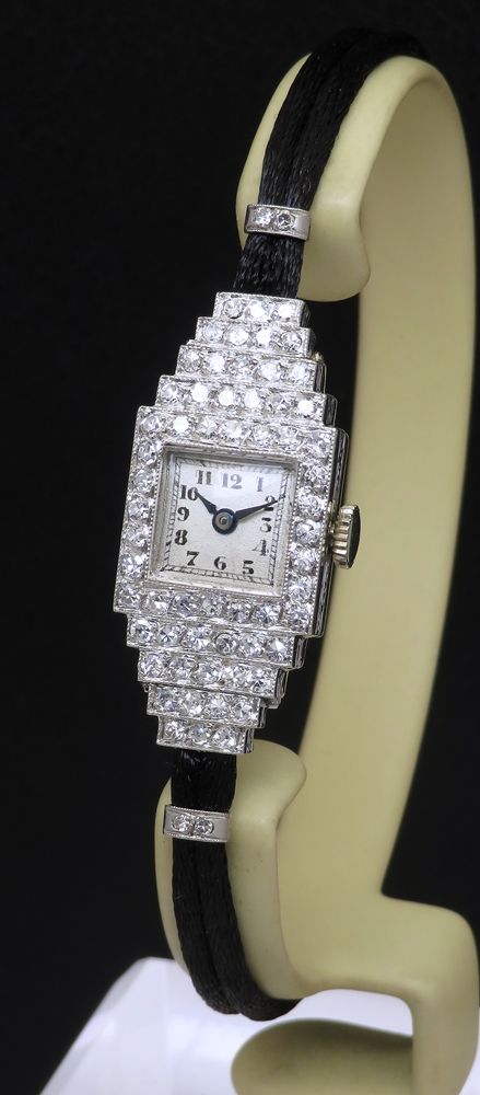 fig 2. Stunning Platinum and Diamond Ladies Art Deco Cocktail Watch by Vertex c1950
