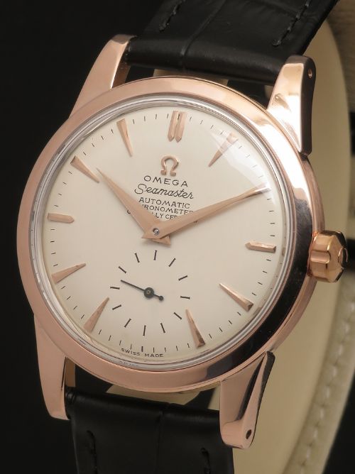 fig 1. Rare Solid 14ct Rose Gold Omega Seamaster Chronometer Bumper Automatic c1950