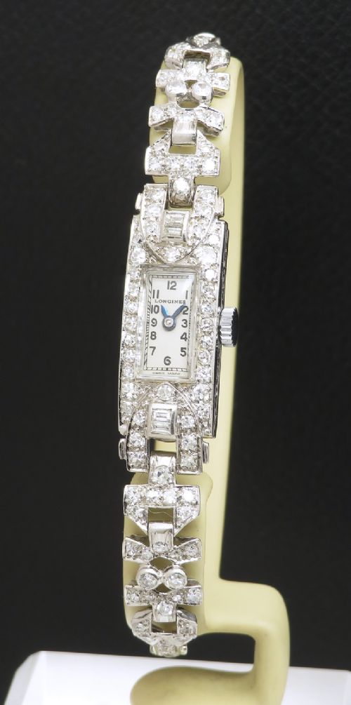 Beautiful Longines Platinum and Diamond Longines Art Deco Cocktail Watch C1930