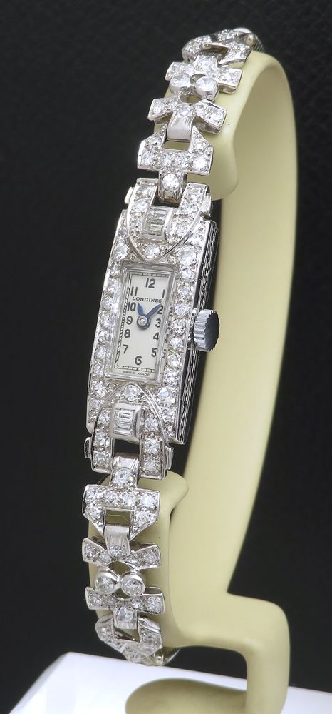 fig 1. Beautiful Longines Platinum and Diamond Longines Art Deco Cocktail Watch c1930