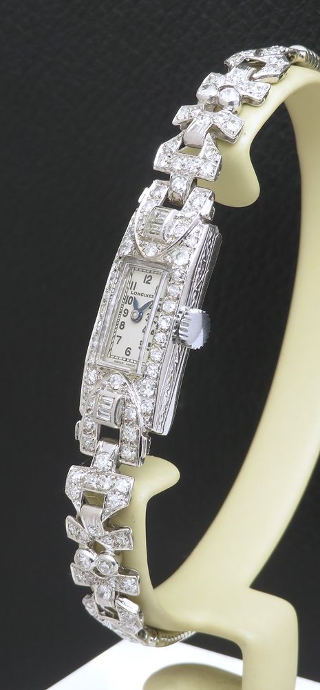 fig 2. Beautiful Longines Platinum and Diamond Longines Art Deco Cocktail Watch c1930
