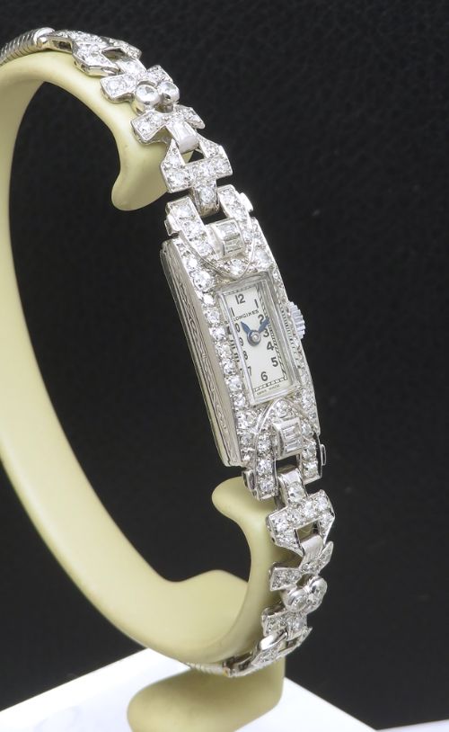 fig 3. Beautiful Longines Platinum and Diamond Longines Art Deco Cocktail Watch c1930