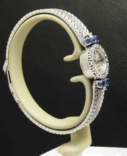 fig 3. Beautiful Solid 18ct White Gold Diamond and Sapphire Omega Ladies Cocktail Watch