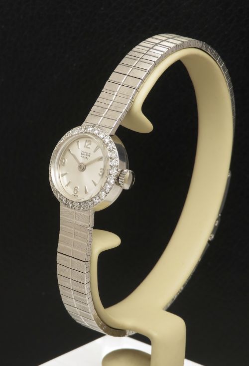fig 1. Mint Unworn solid 9ct white gold and diamond Rolex Tudor Royal c1968