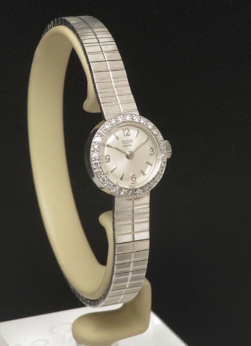 fig 2. Mint Unworn solid 9ct white gold and diamond Rolex Tudor Royal c1968