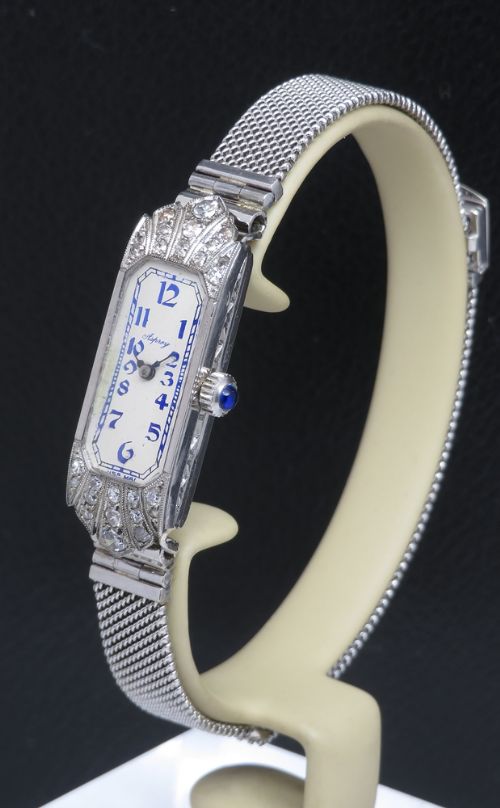 fig 1. Beautiful Art Deco Platinum and Diamond Cocktail Watch by Asprey c1930