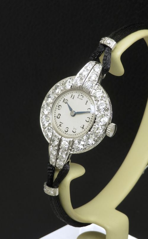 fig 1. Platinum and Diamond Ladies Cocktail Watch by Vertex c1930