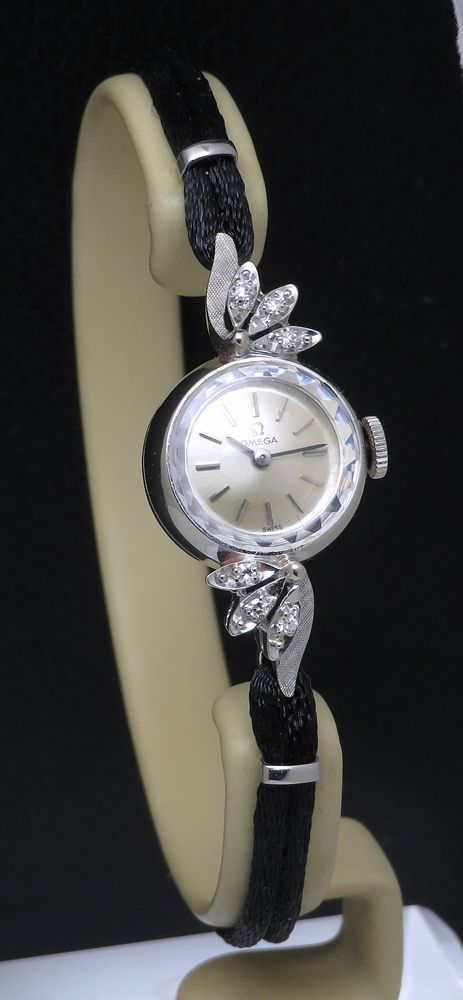 fig 3. Omega 14ct White Gold and Diamond Ladies Cocktail Watch c1965 with box
