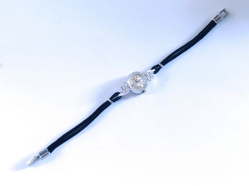 fig 4. Omega 14ct White Gold and Diamond Ladies Cocktail Watch c1965 with box