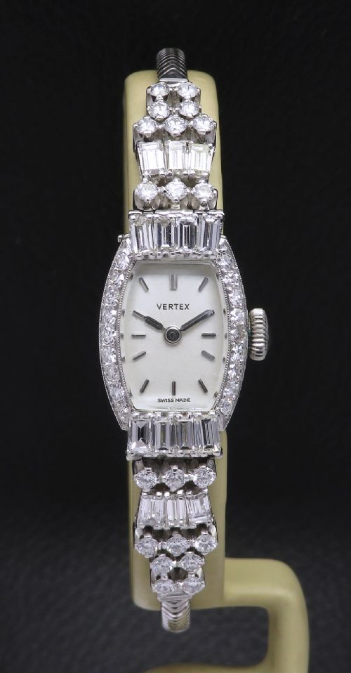 Stunning Platinum Diamond Ladies Art Deco Cocktail Watch Vertex C1950