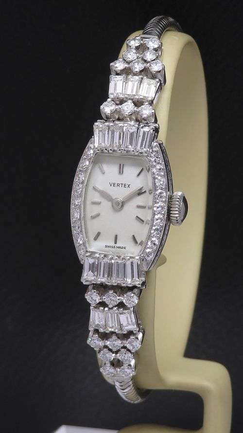 fig 1. Stunning Platinum Diamond Ladies Art Deco Cocktail Watch Vertex c1950