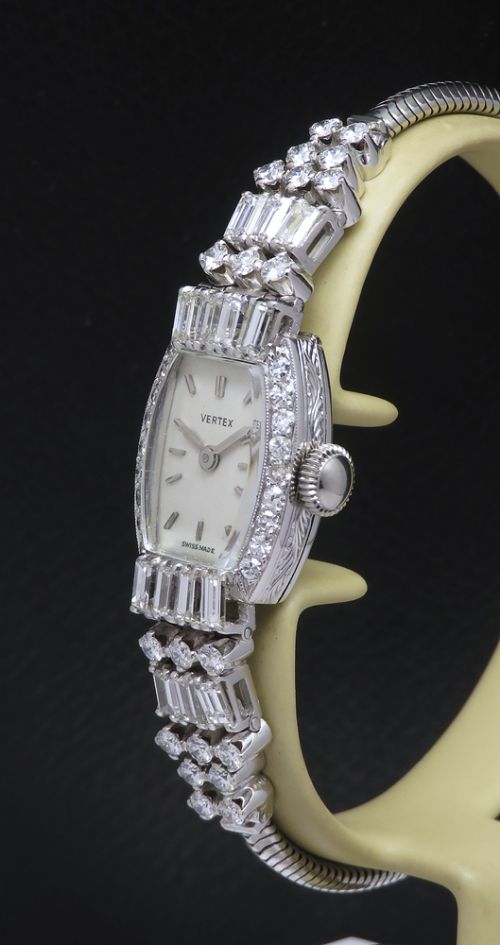 fig 3. Stunning Platinum Diamond Ladies Art Deco Cocktail Watch Vertex c1950