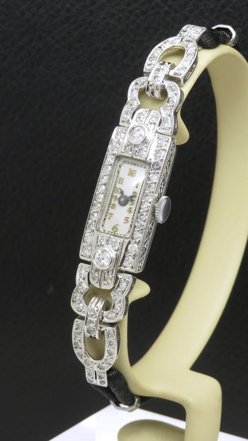 fig 1. Platinum and Diamond Longines Art Deco Cocktail Watch c1930