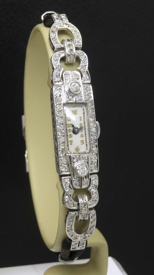 fig 2. Platinum and Diamond Longines Art Deco Cocktail Watch c1930