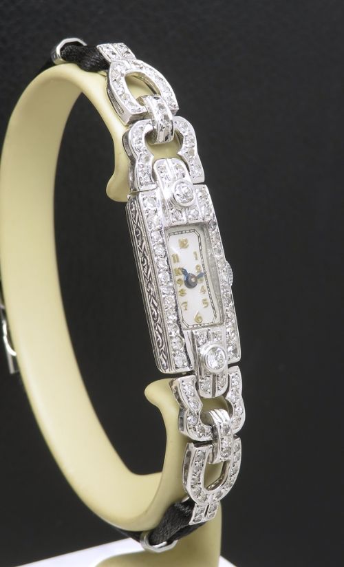 fig 3. Platinum and Diamond Longines Art Deco Cocktail Watch c1930