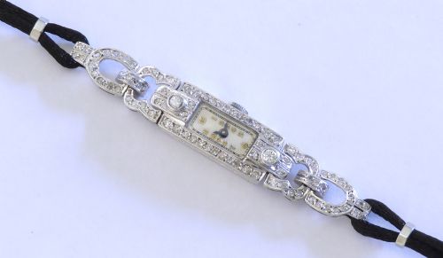 fig 4. Platinum and Diamond Longines Art Deco Cocktail Watch c1930