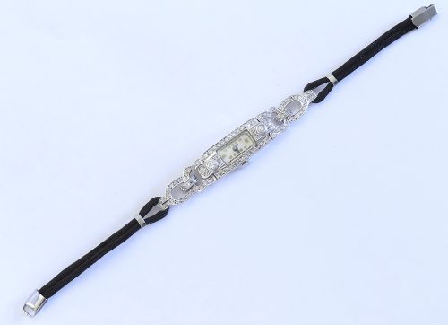 fig 6. Platinum and Diamond Longines Art Deco Cocktail Watch c1930