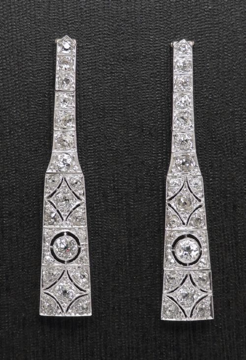 Stunning Pair of Platinum Diamond Art Deco Earrings C1930