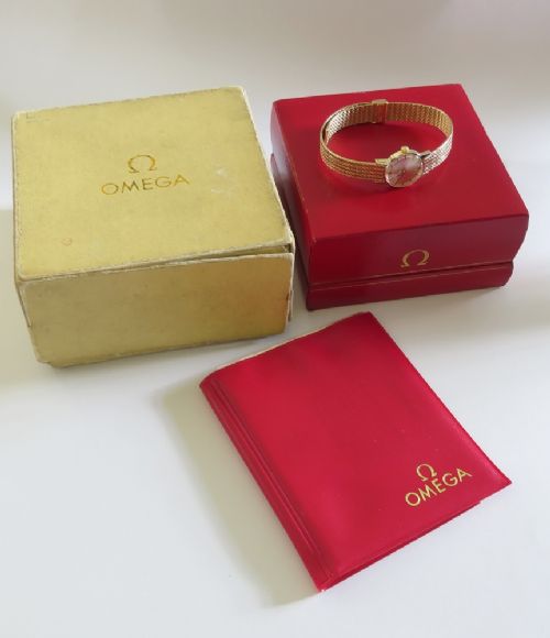 fig 1. Mint with boxes and papers Solid 9ct Gold Ladies Omega Watch c1967