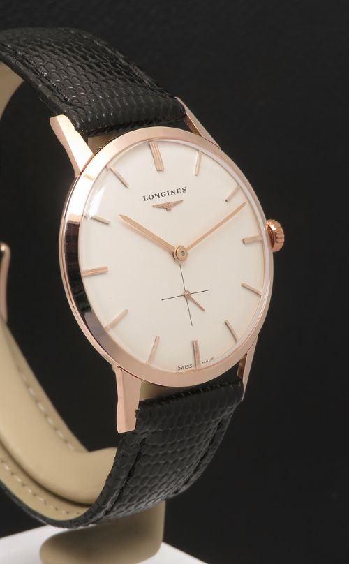 fig 4. Near Mint Solid 18ct Rose Gold Oversize Longines 19.4 gents watch c1962