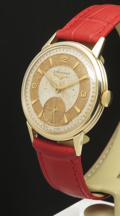 fig 1. Very Rare Solid 9ct gold All Original Fancy Dial Longines c1954