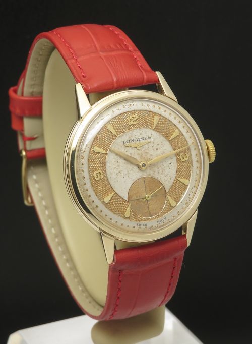 fig 3. Very Rare Solid 9ct gold All Original Fancy Dial Longines c1954
