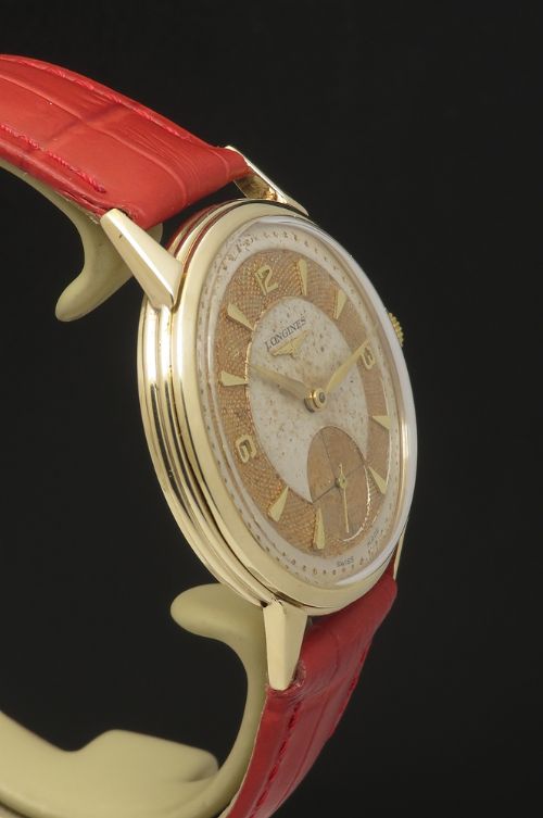 fig 4. Very Rare Solid 9ct gold All Original Fancy Dial Longines c1954