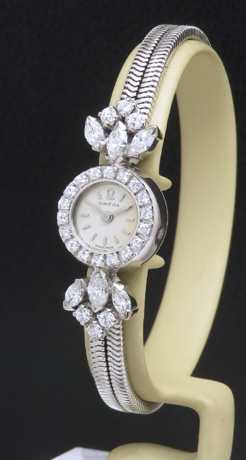 Spectacular Solid 18ct White Gold and Diamond Omega Cocktail Watch C1956