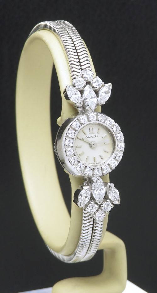 fig 2. Spectacular Solid 18ct White Gold and Diamond Omega Cocktail Watch c1956